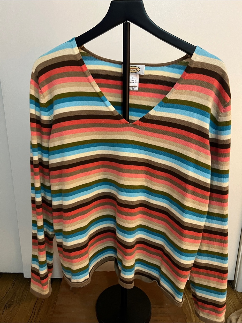 Talbots V-Neck Long Sleeve Stripe Top - Multicolor